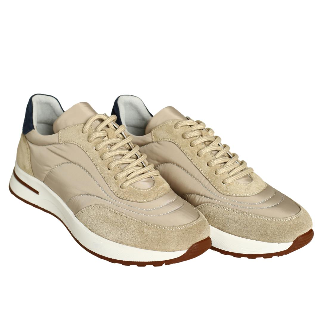 Bej Deri Bağcık Detaylı Erkek Sneaker