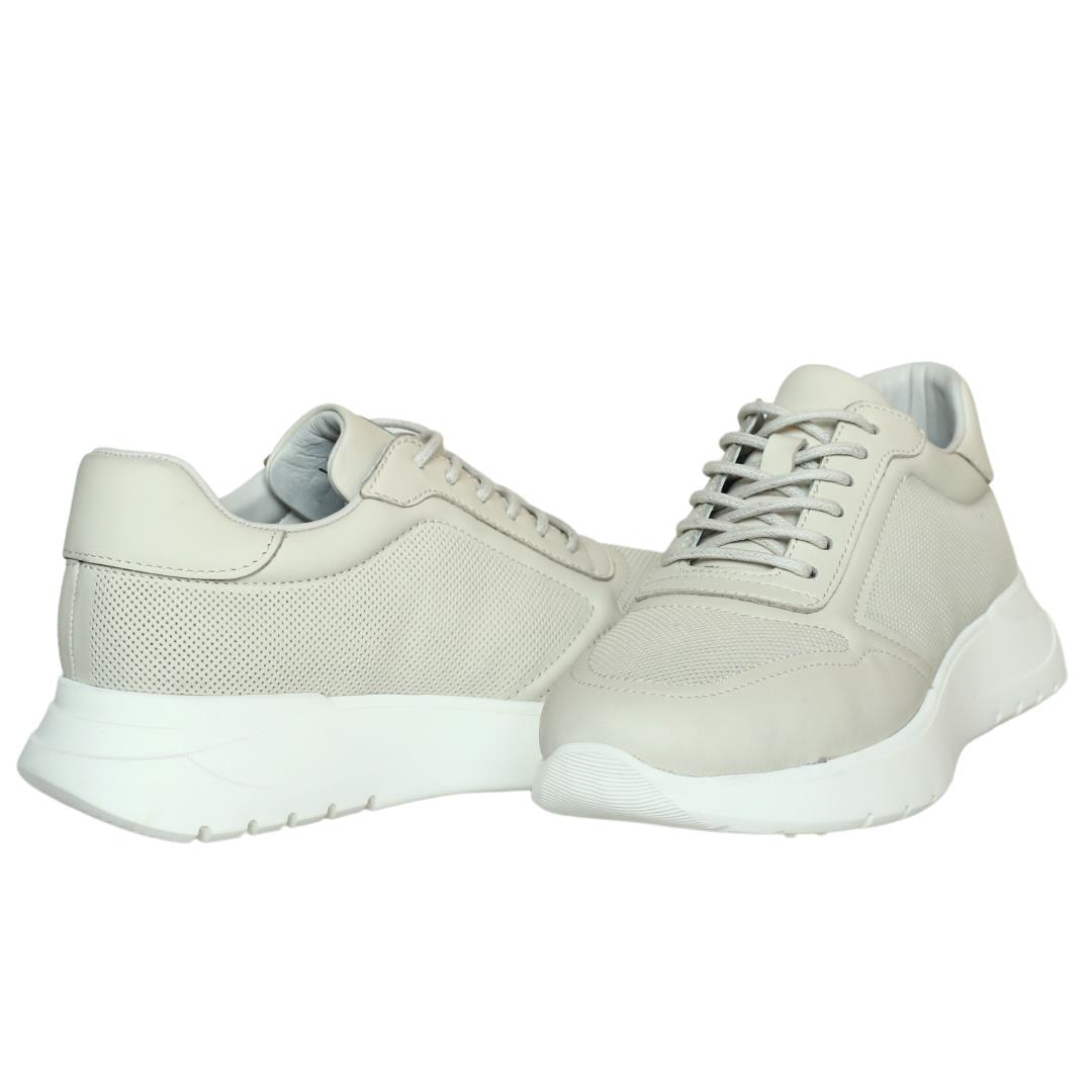 Bej Deri Kadın Bağcıklı Sneaker