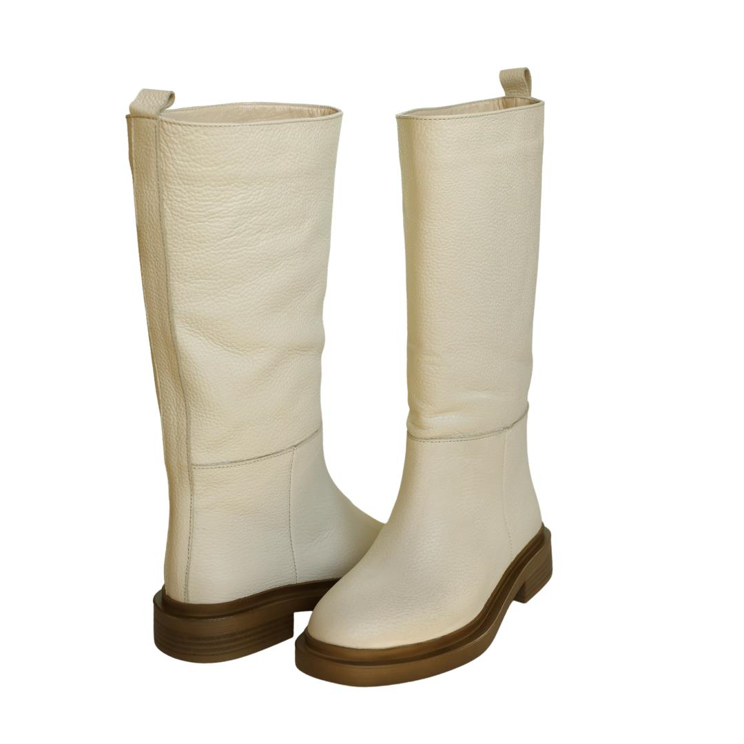 Bej Deri Kadın Günlük Çizme