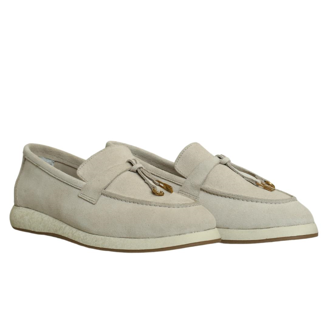 Bej Süet Kadın Tokalı Loafer