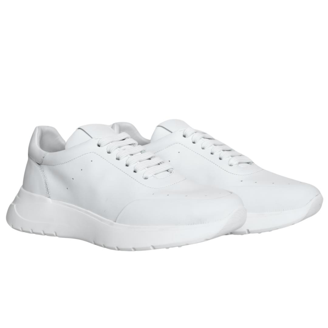 Beyaz Deri Kadın Bağcıklı Sneaker