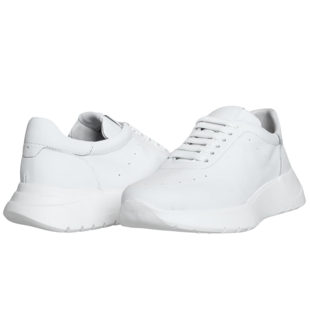 Beyaz Deri Kadın Bağcıklı Sneaker
