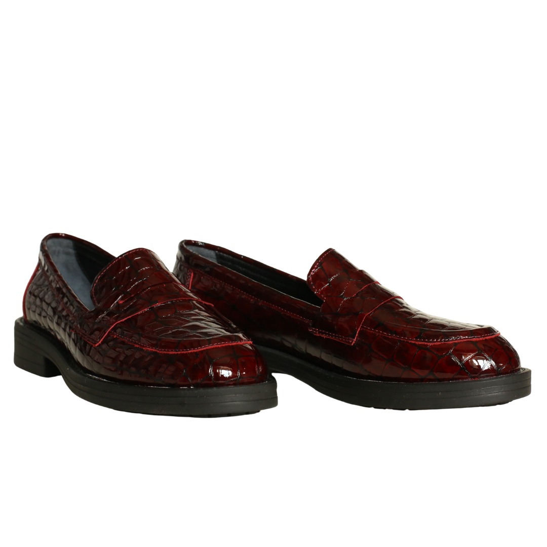 Bordo Kroko Rugan Kadın Loafer
