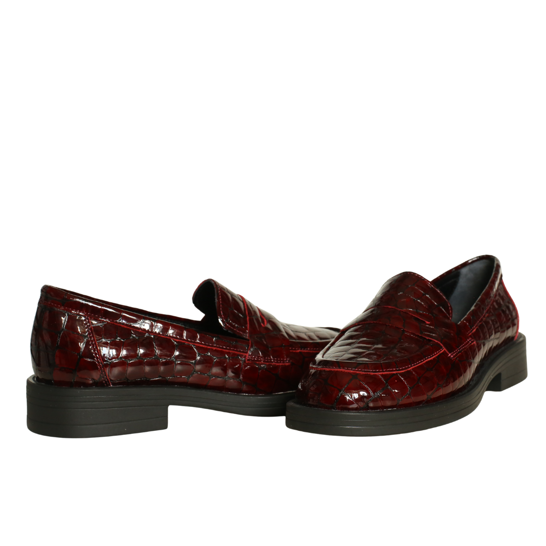 Bordo Kroko Rugan Kadın Loafer