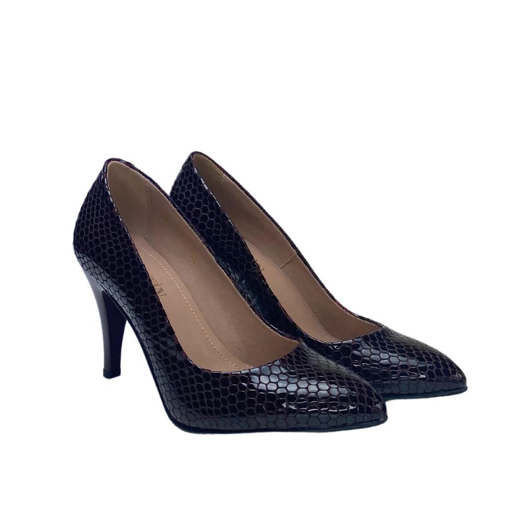 Bordo Python Baskı Kadın Stiletto Ayakkabı