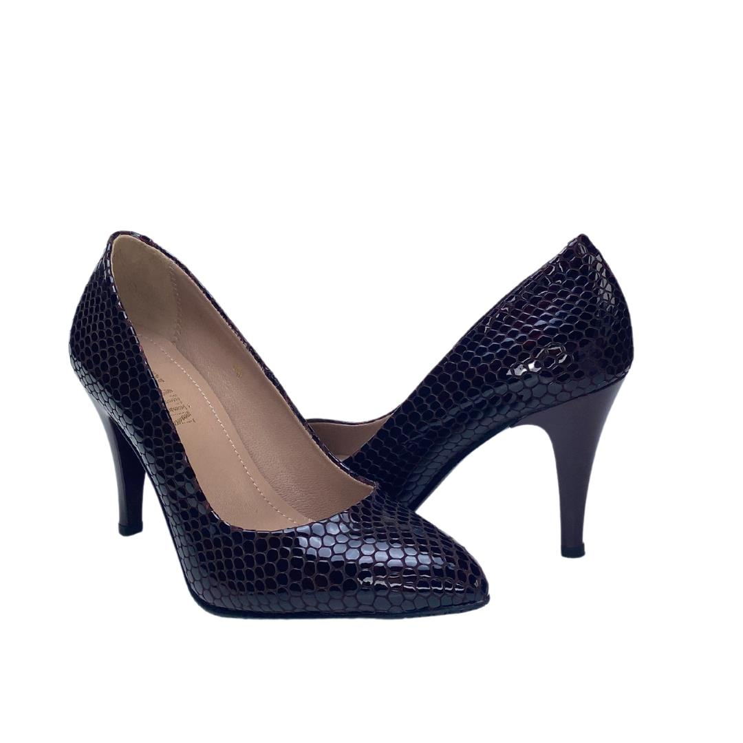 Bordo Python Baskı Kadın Stiletto Ayakkabı
