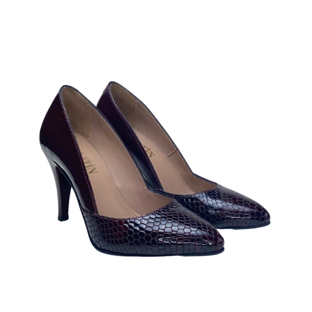 Bordo Python Baskı Kadın Stiletto Ayakkabı