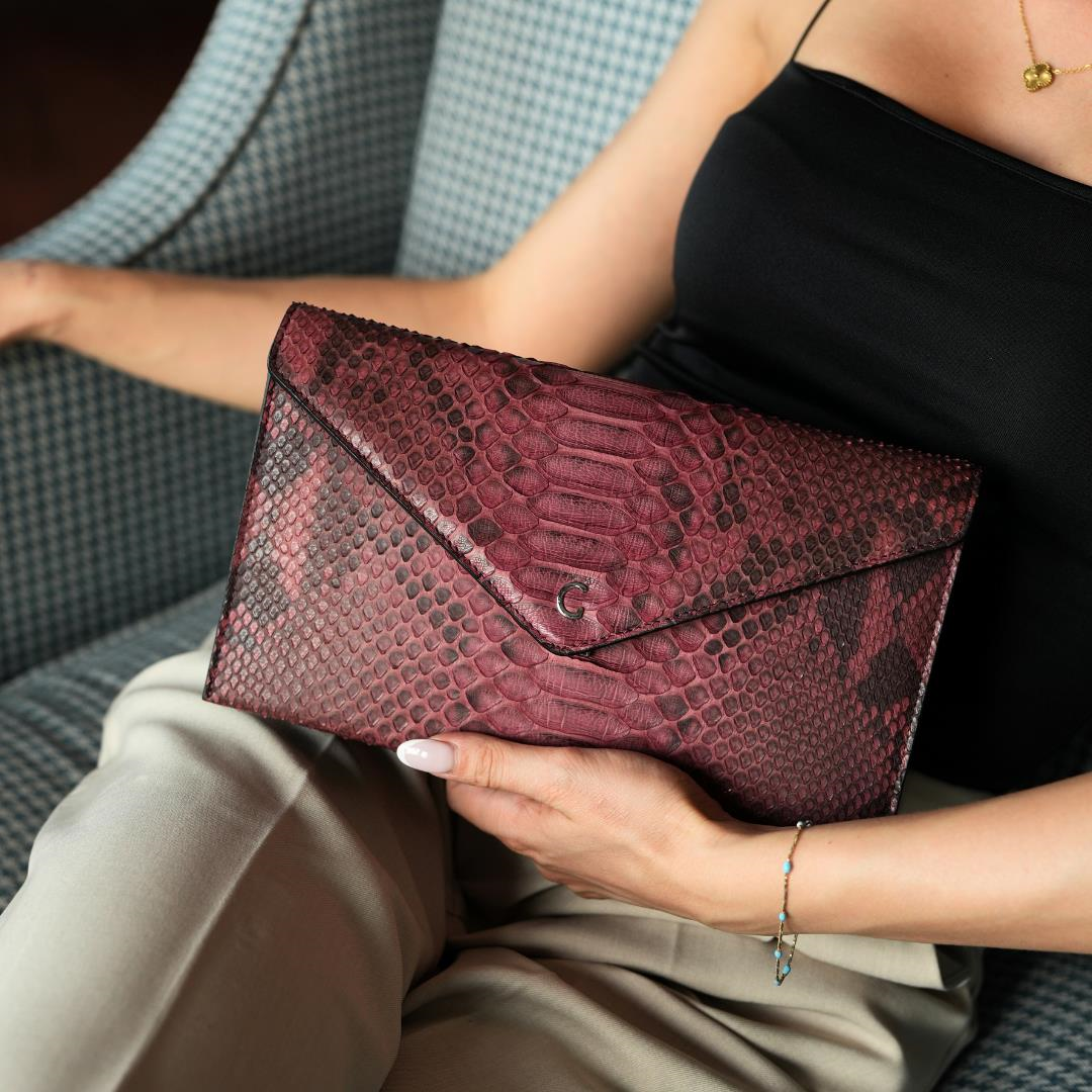 Bordo Python Deri Kadın El Çanta