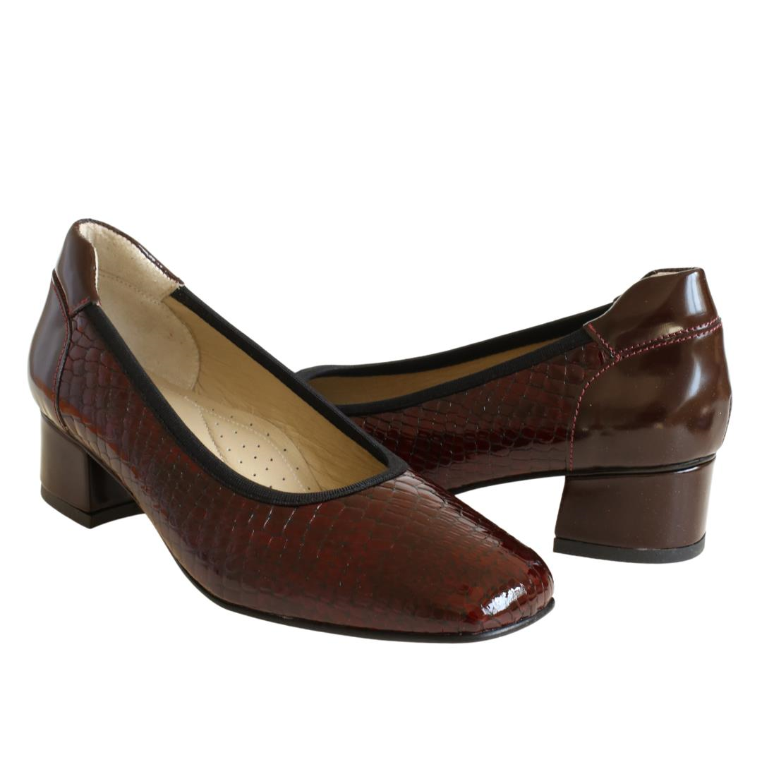 Bordo Rugan Pyton Baskı Deri Kadın Topuklu Ayakkabı