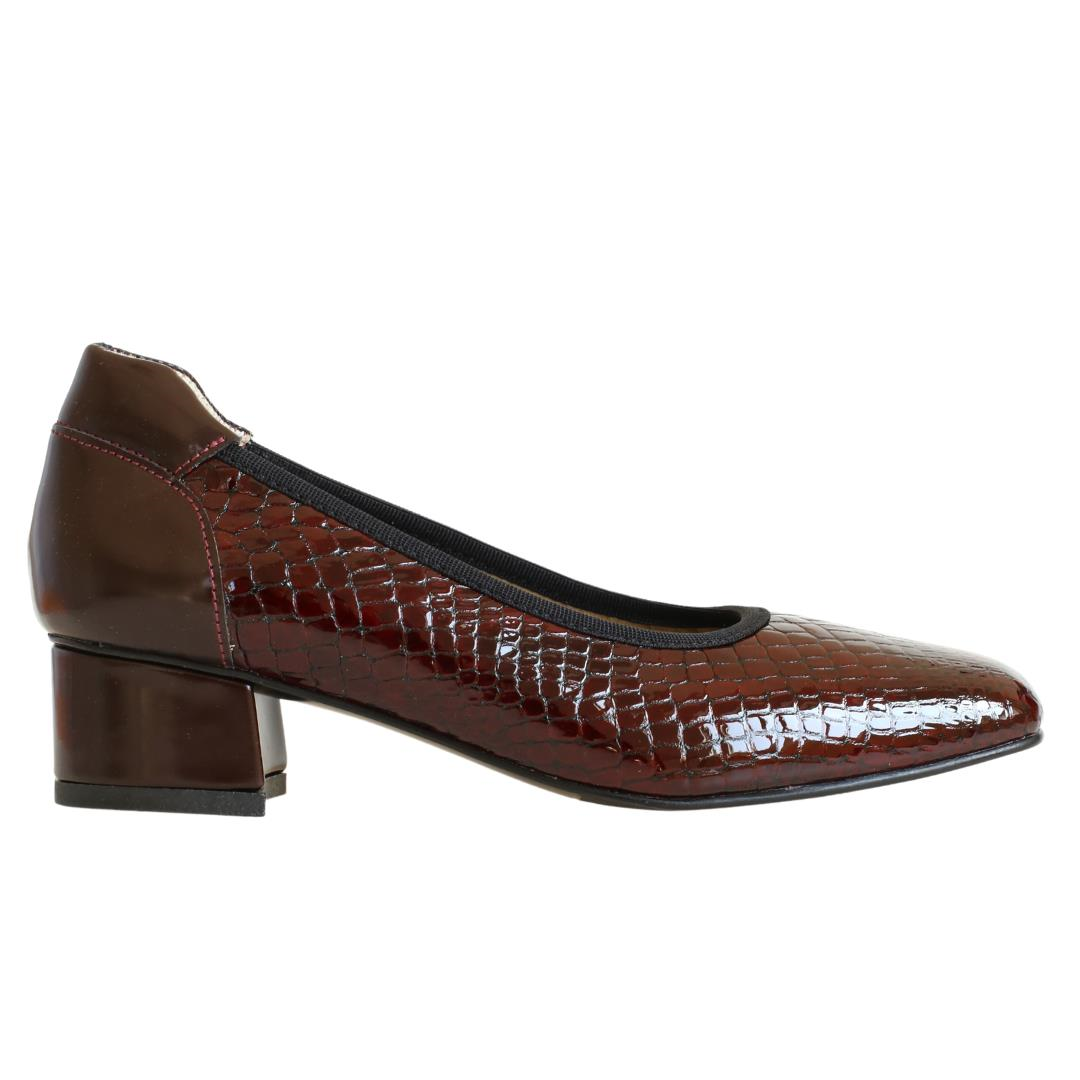 Bordo Rugan Pyton Baskı Deri Kadın Topuklu Ayakkabı