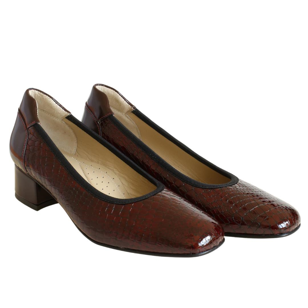 Bordo Rugan Pyton Baskı Deri Kadın Topuklu Ayakkabı