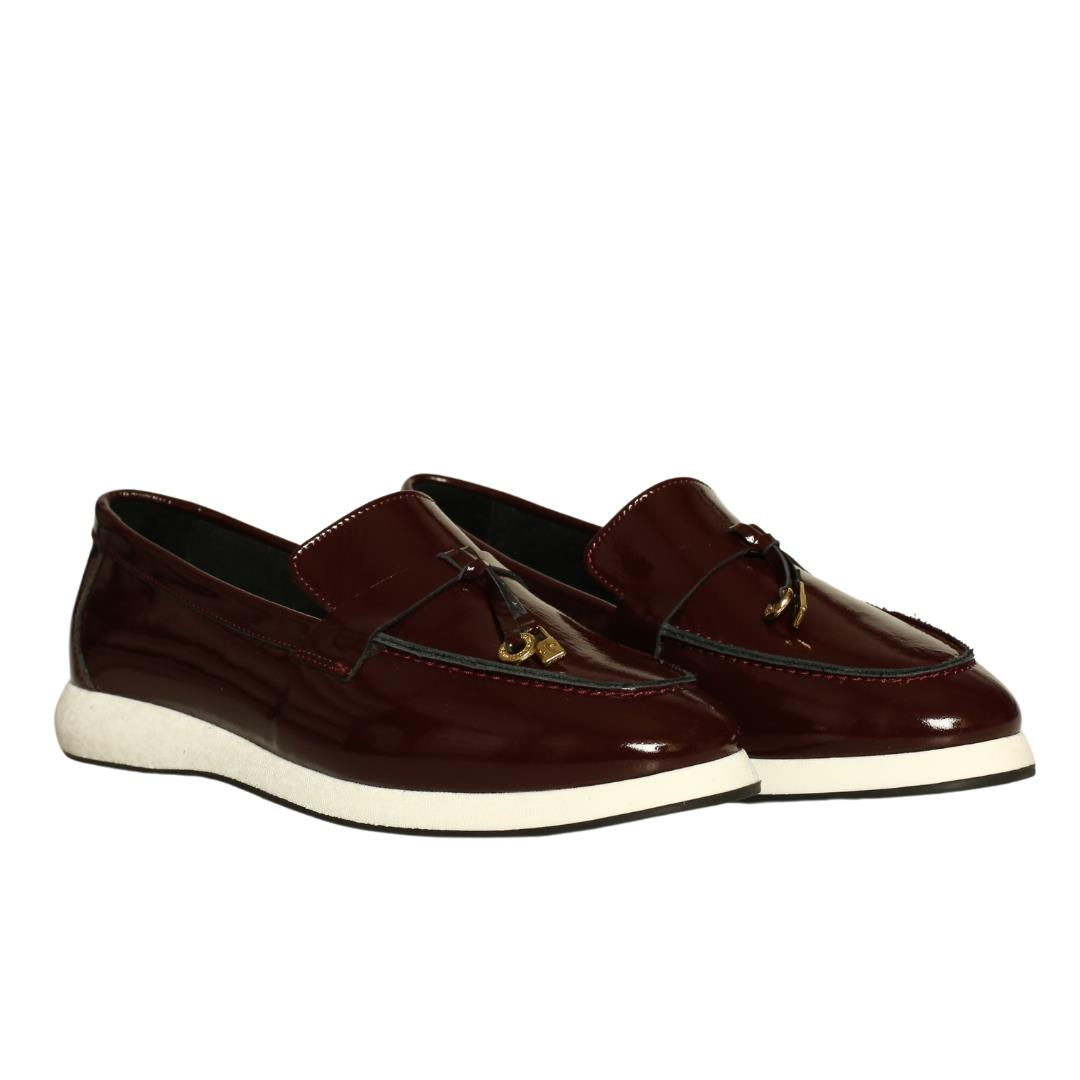 Bordo Rugan Tokalı Kadın Loafer
