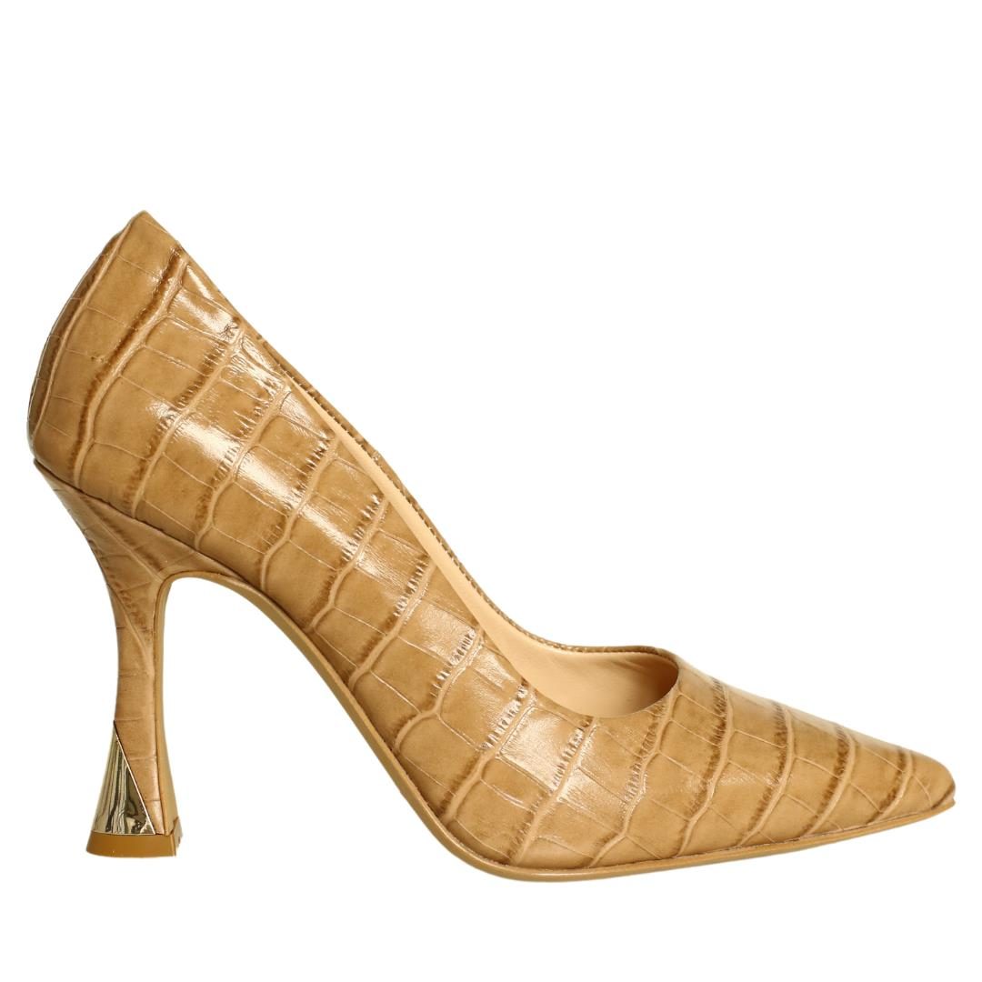 Camel Deri Kroko Baskı Kadın Stiletto