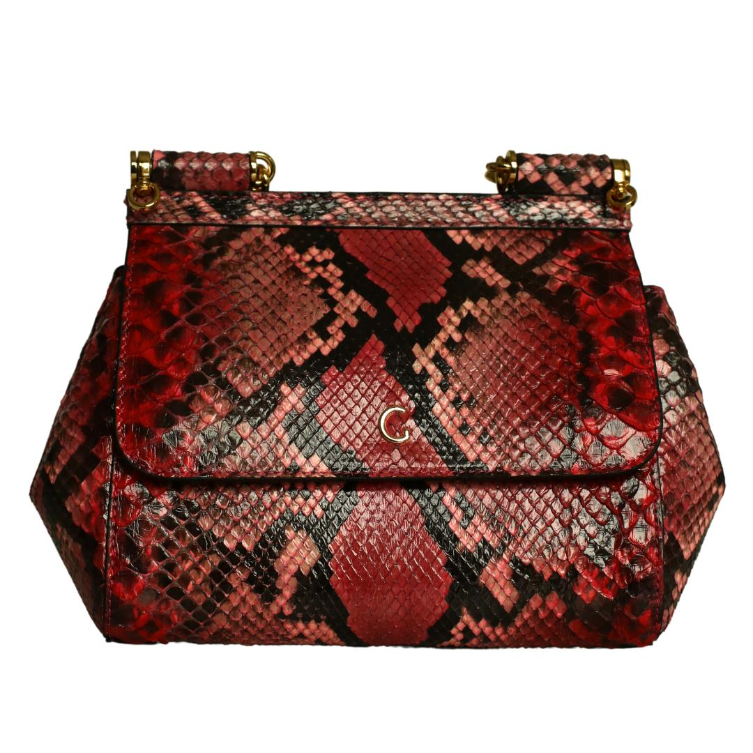 Fuşya Python Deri Kadın El Çanta