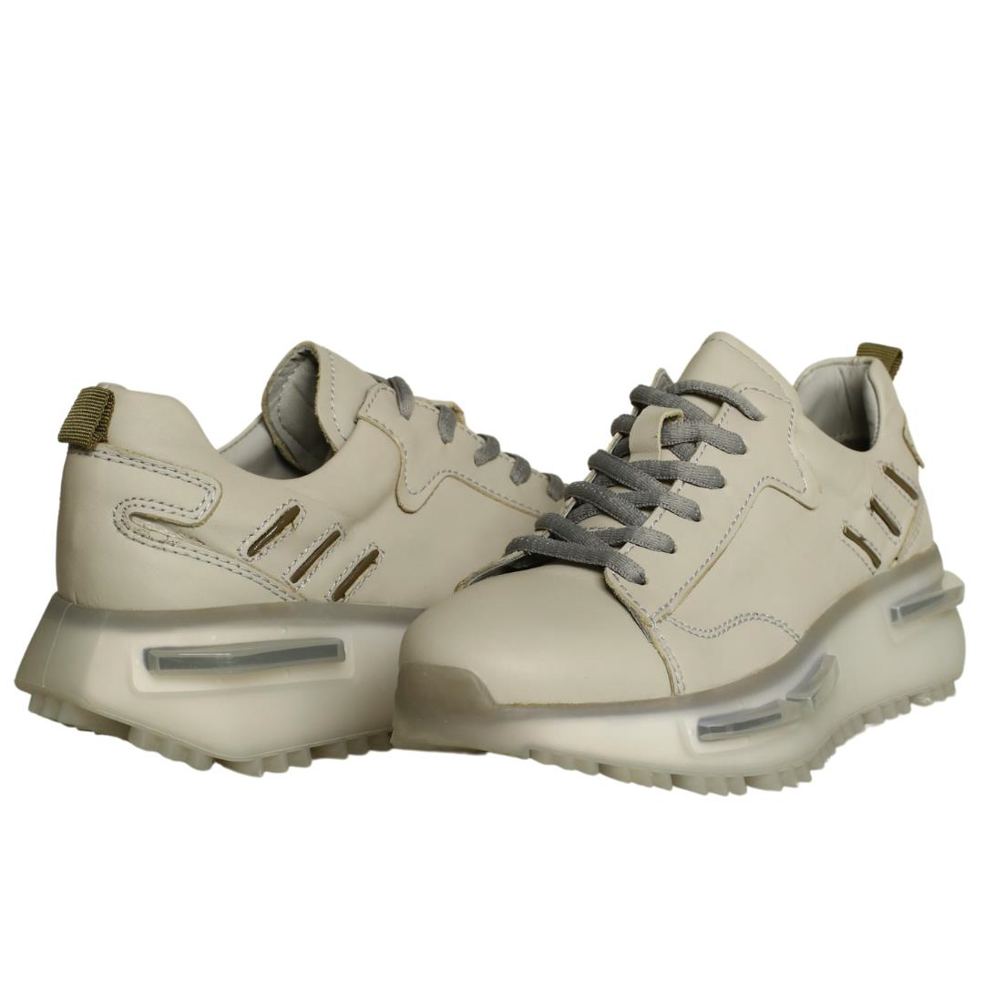 Gri Deri Kadın Bağcıklı Sneaker
