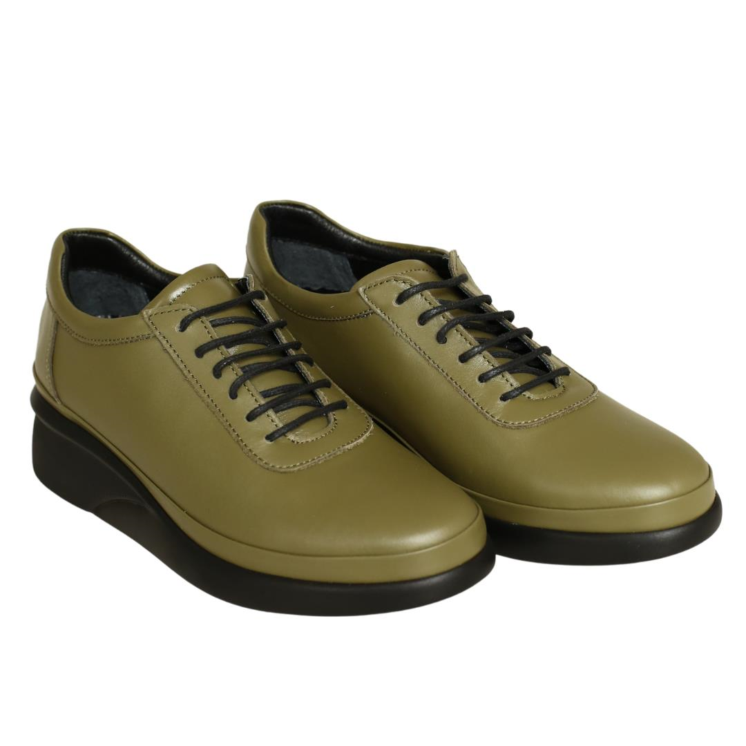 Haki Deri Bağcık Detaylı Kadın Günlük Ayakkabı