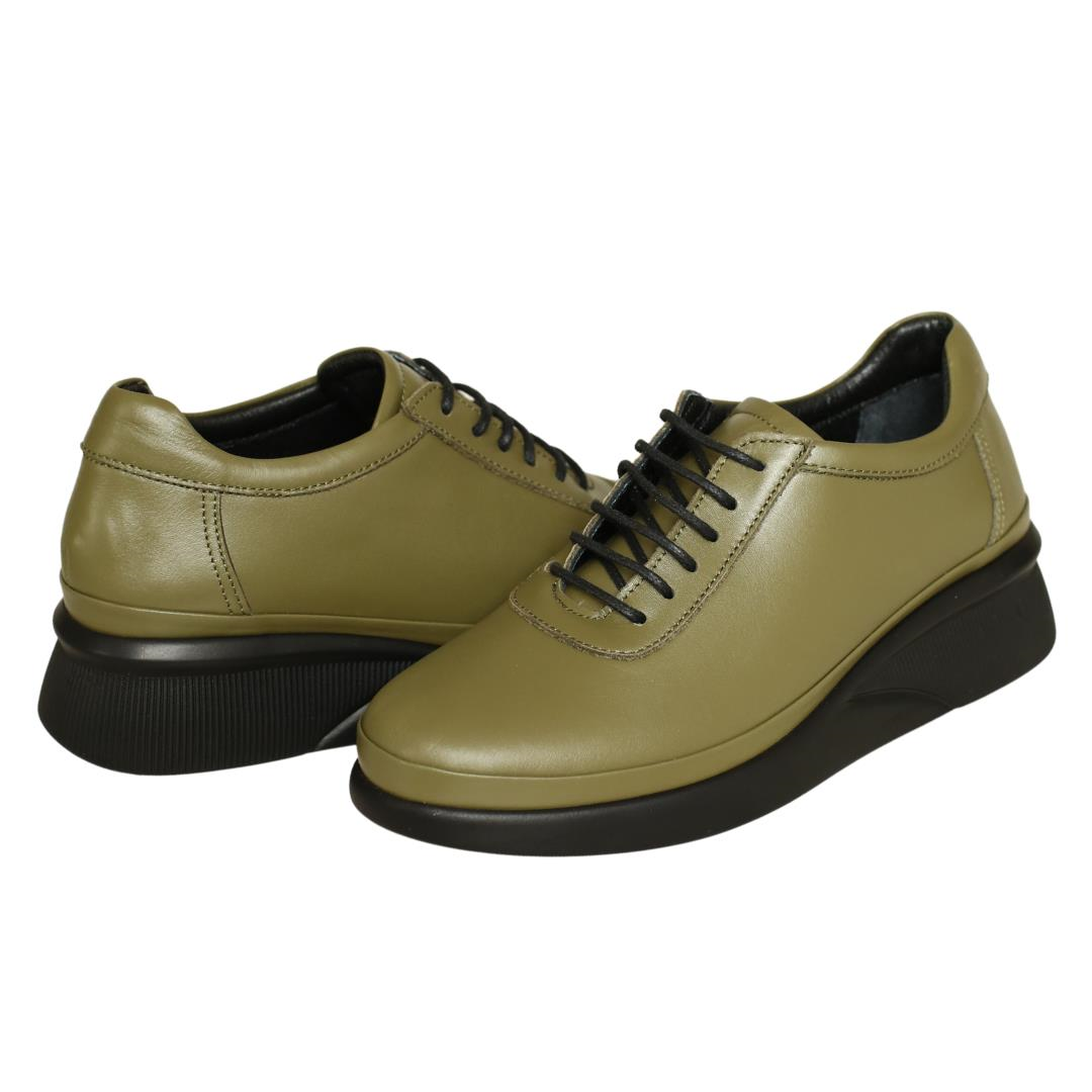 Haki Deri Bağcık Detaylı Kadın Günlük Ayakkabı