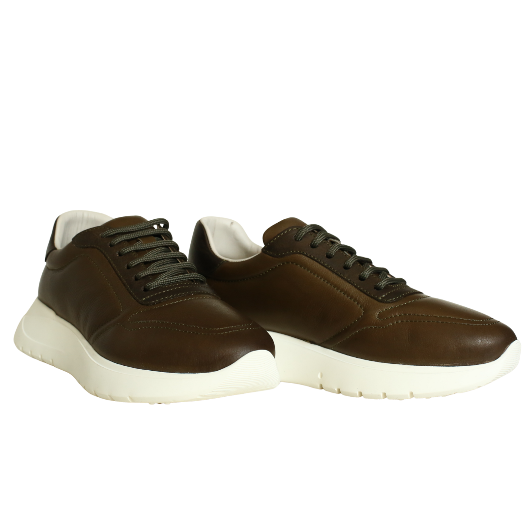 Haki Deri Kadın Sneaker