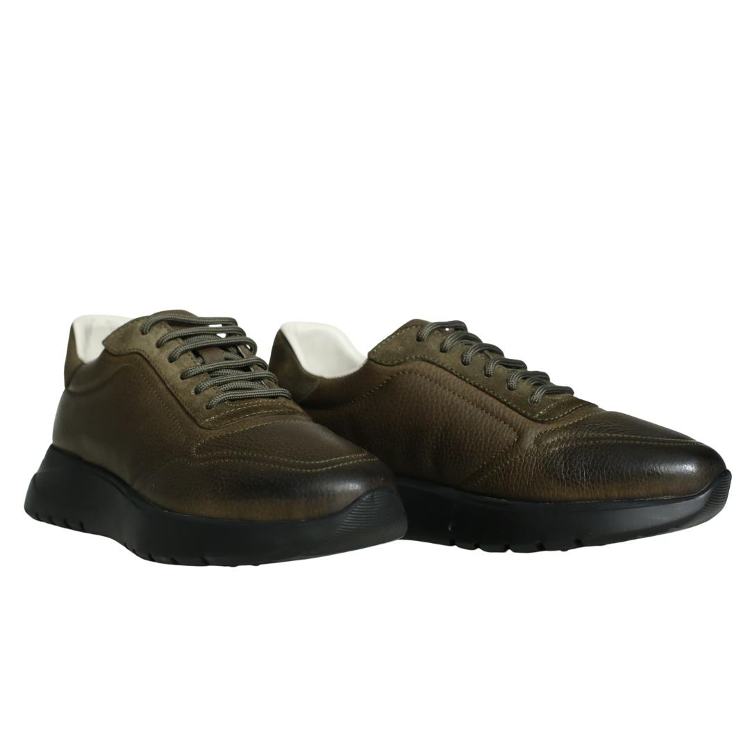 Haki Deri Kadın Sneaker