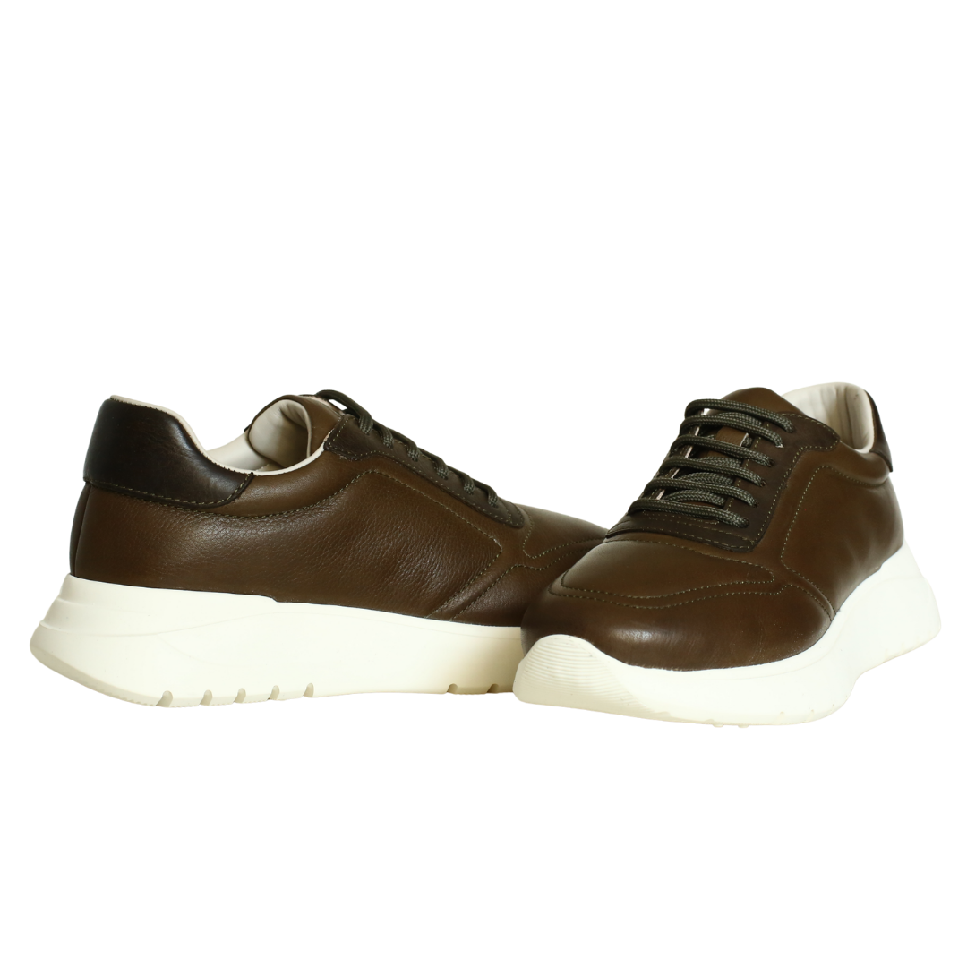 Haki Deri Kadın Sneaker