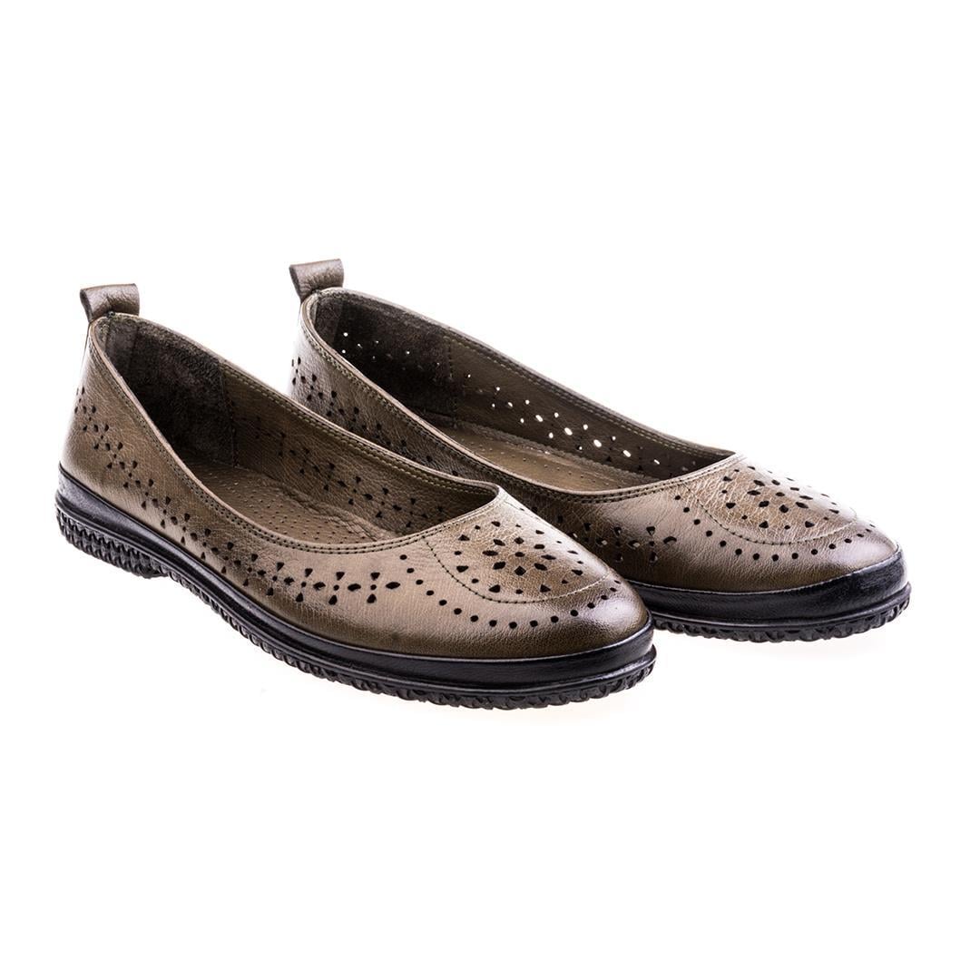 Haki Zımbalı Kadın Babet Loafer Ayakkabı