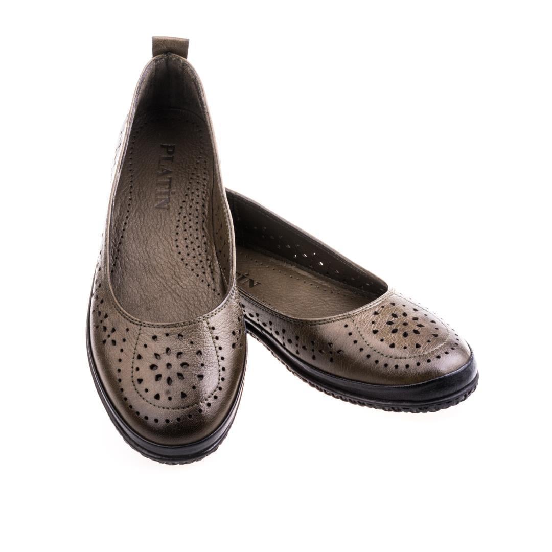 Haki Zımbalı Kadın Babet Loafer Ayakkabı