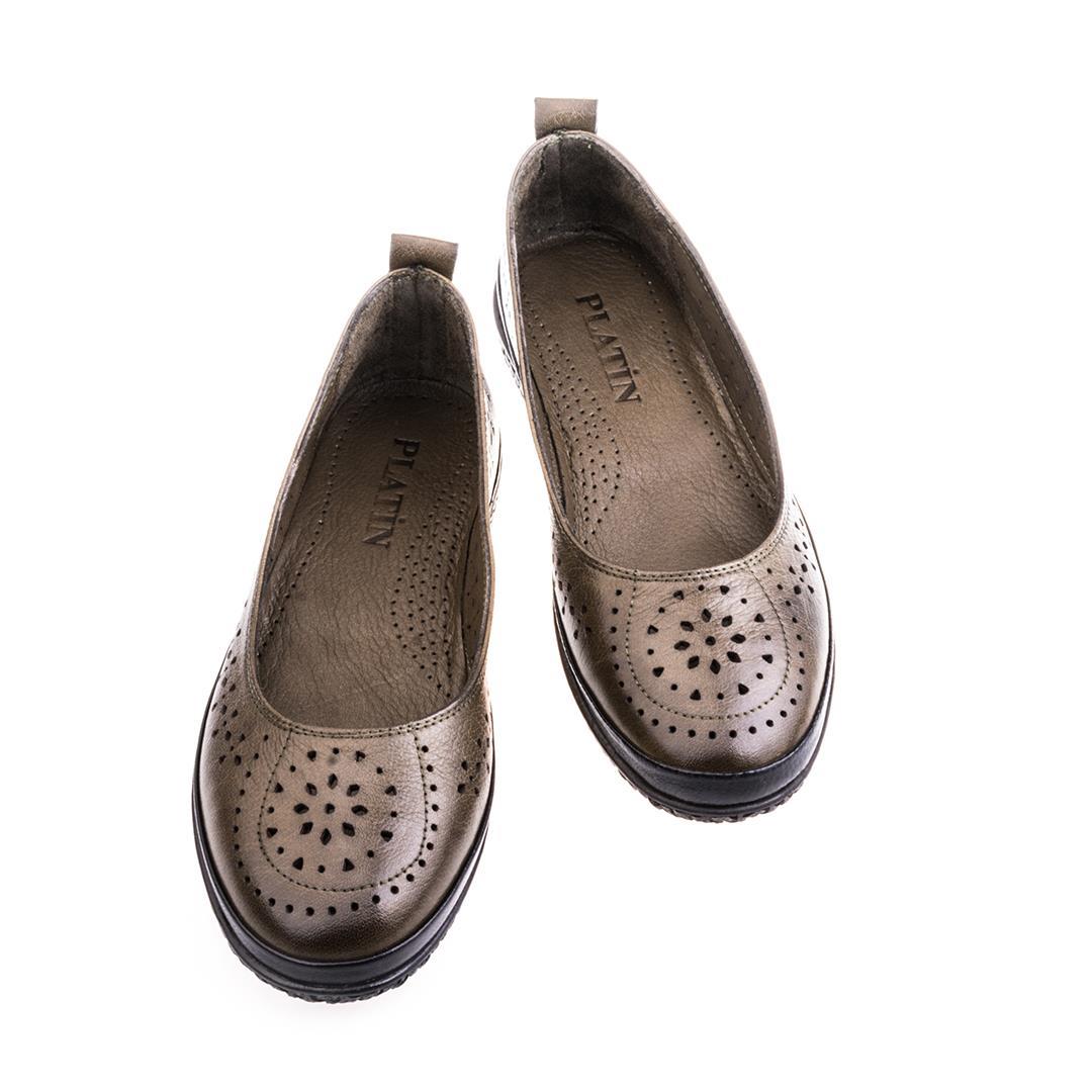 Haki Zımbalı Kadın Babet Loafer Ayakkabı