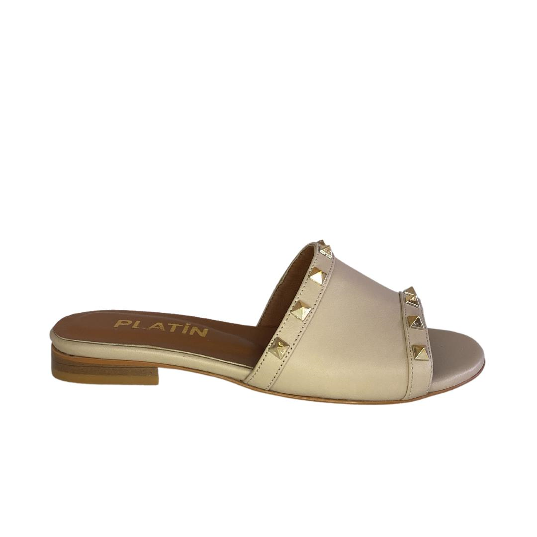Hakiki Deri Bej Kadın Terlik
