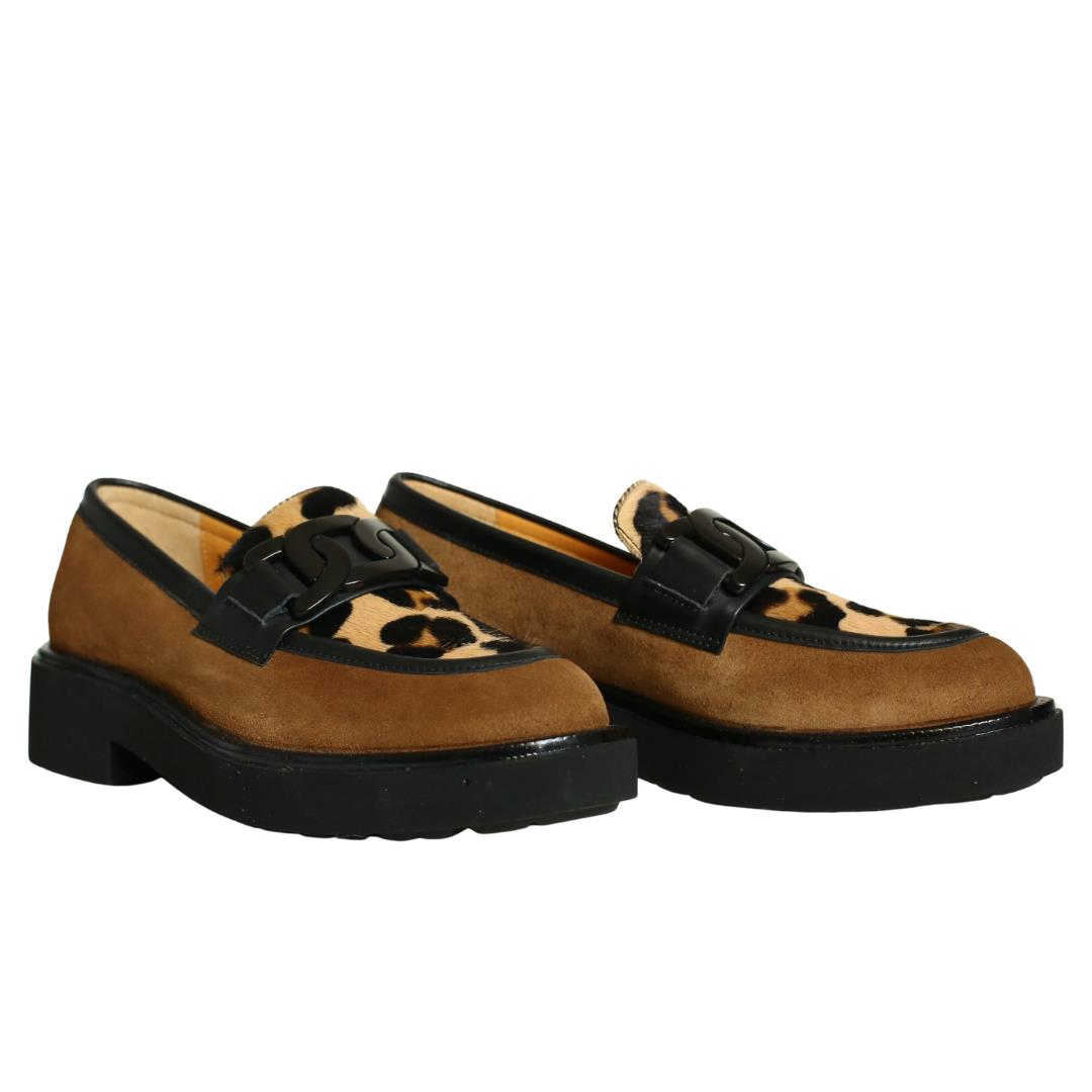 Kahve Leopar Deri Tokalı Kadın Loafer