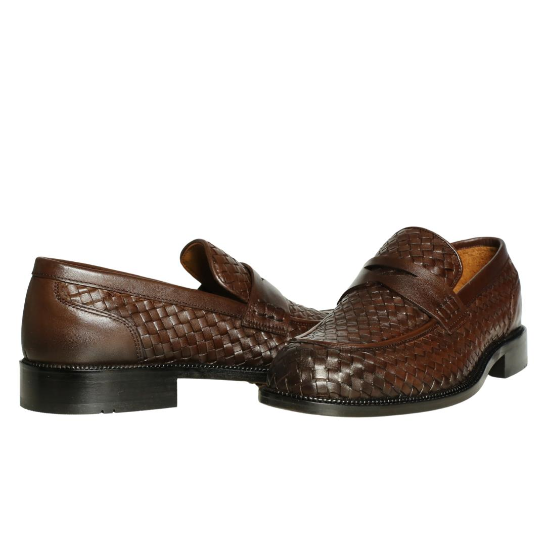 Kahve Örgü Deri Erkek Kösele Klasik Loafer