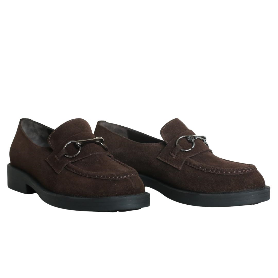 Kahve Süet Kadın Tokalı Loafer