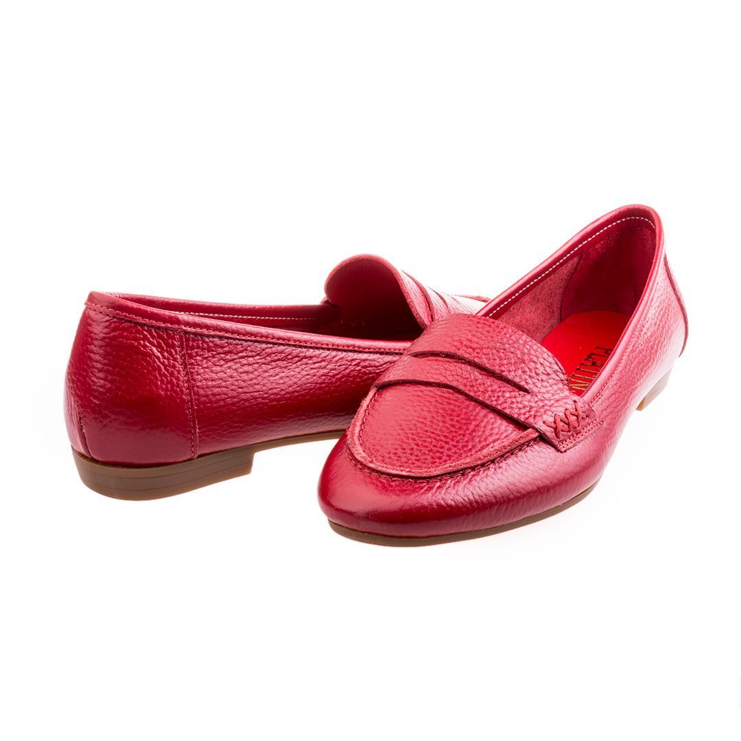 Kırmızı Deri Kadın Babet Ayakkabı