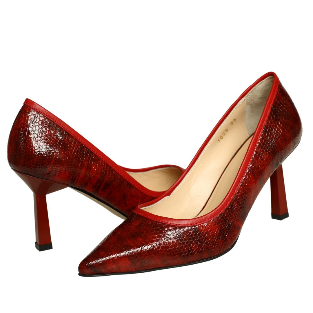 Kırmızı Pyton Baskı Deri Kadın Stiletto
