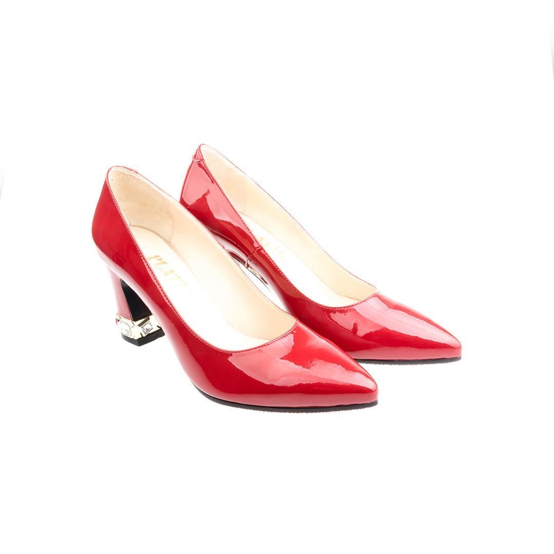Kırmızı Rugan Kalın Topuk Kadın Stiletto Ayakkabı
