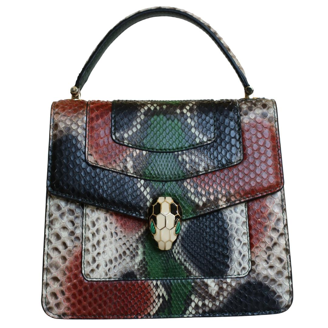 Kırmızı-Yeşil Python Deri Kadın El Çantası