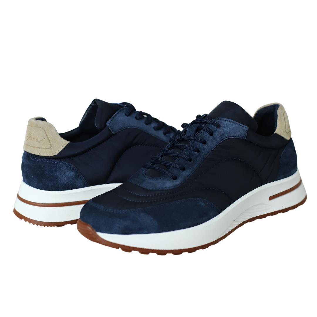 Lacivert Deri Bağcık Detaylı Erkek Sneaker