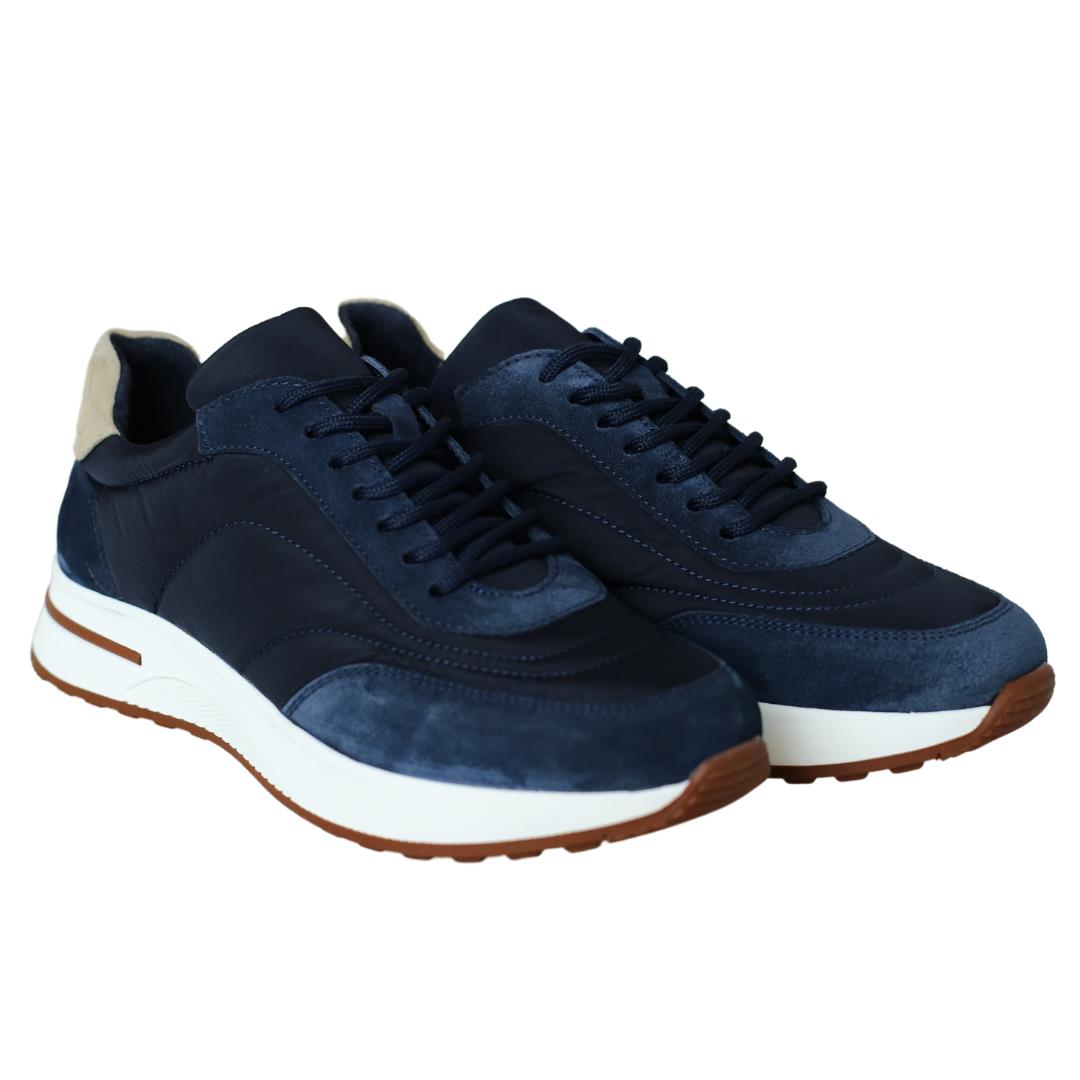 Lacivert Deri Bağcık Detaylı Erkek Sneaker