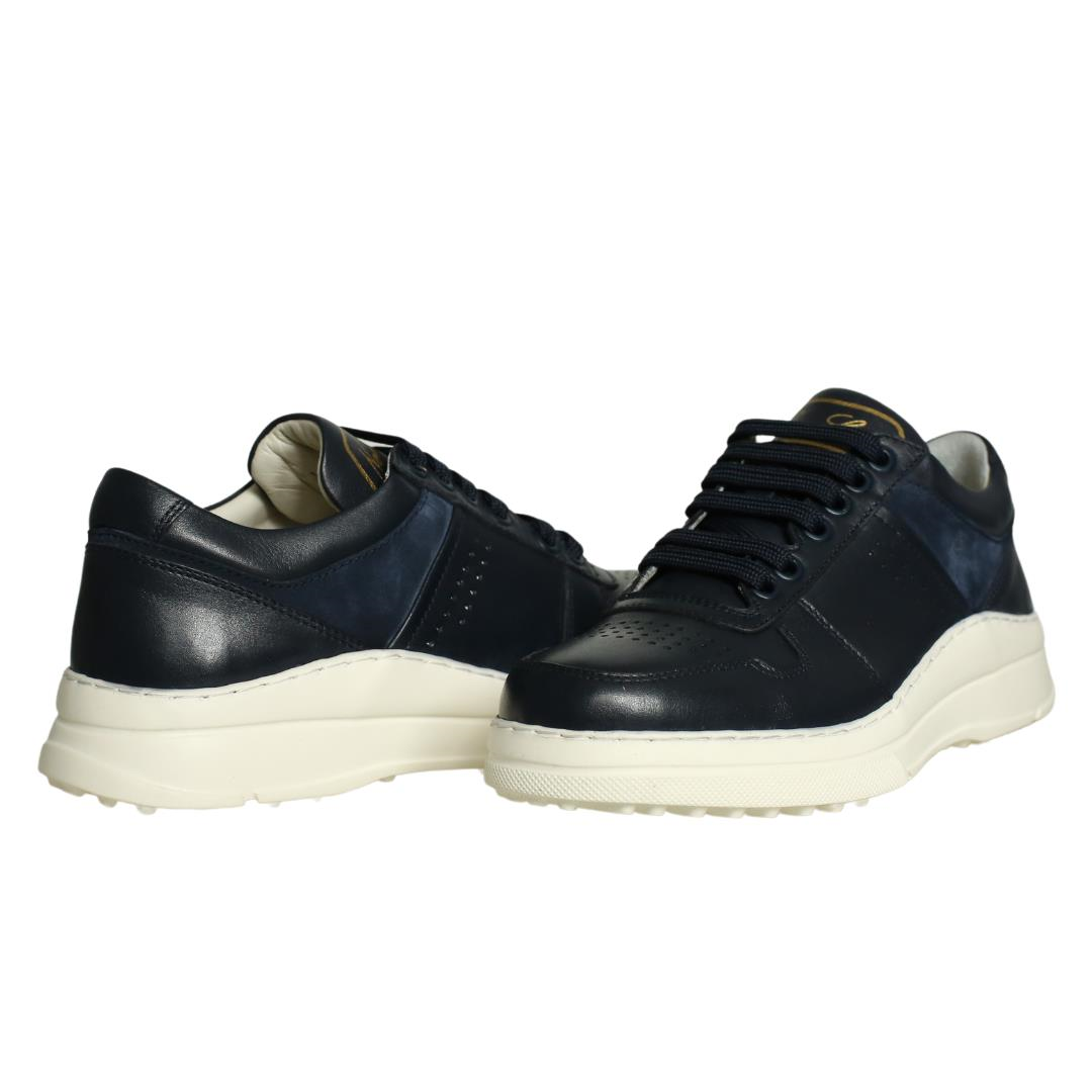 Lacivert Deri Bağcıklı Kadın Sneaker