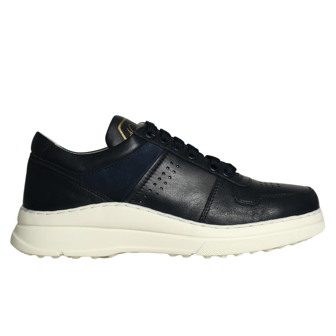 Lacivert Deri Bağcıklı Kadın Sneaker