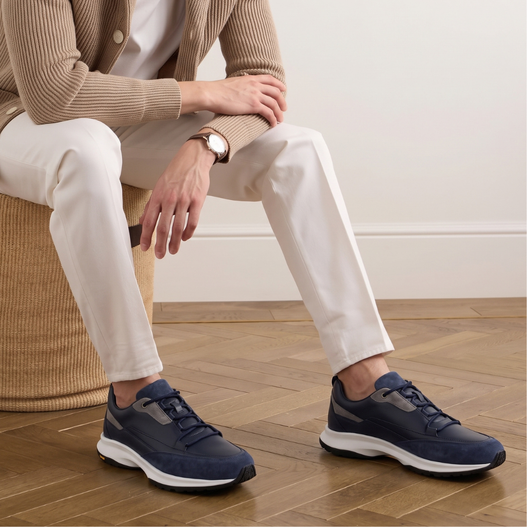 Lacivert Deri Bağcıklı Vibram Taban Sneaker