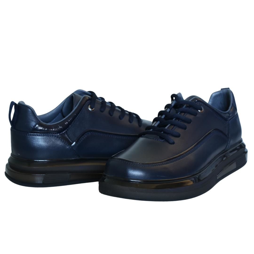 Lacivert Deri Erkek Bağcıklı Sneaker