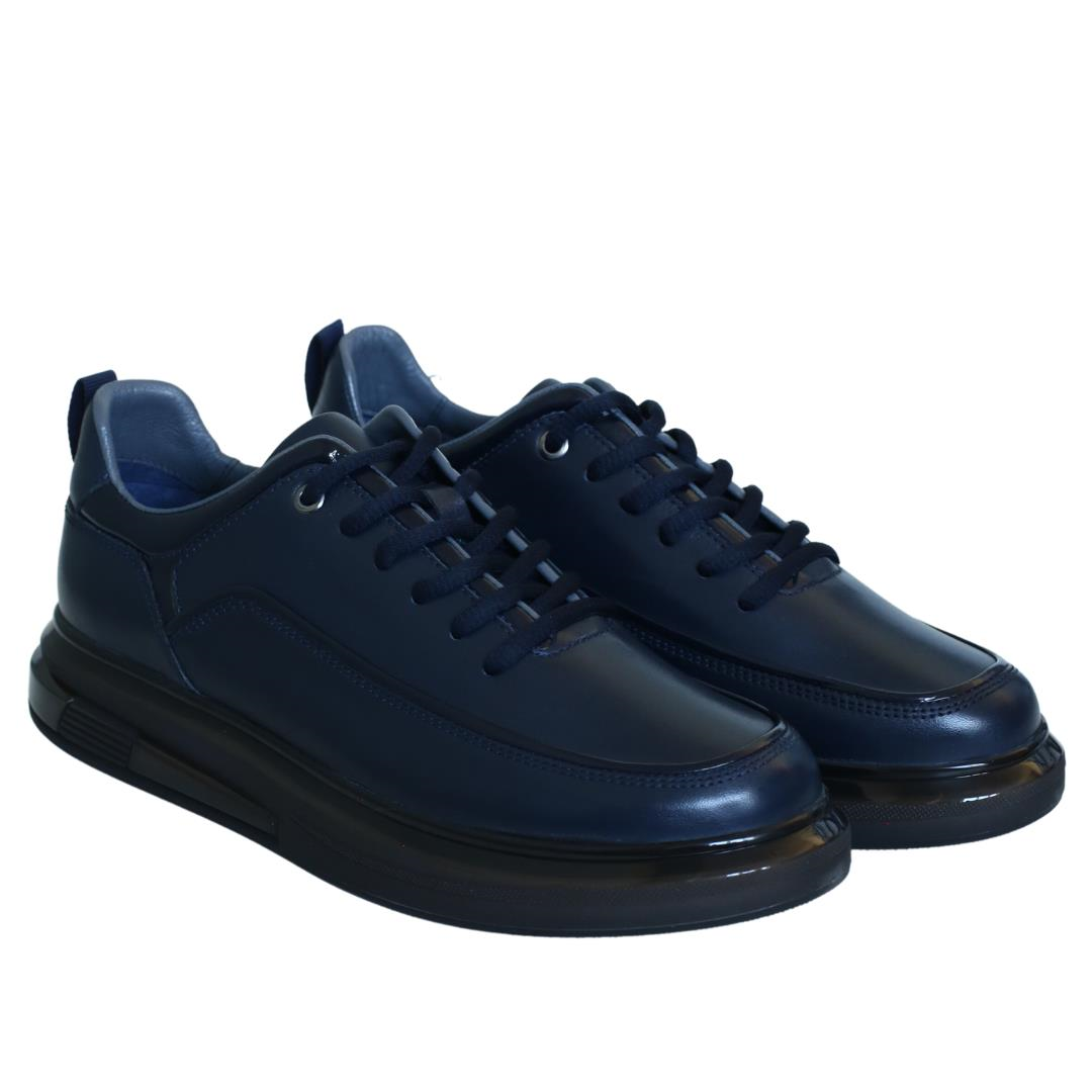 Lacivert Deri Erkek Bağcıklı Sneaker