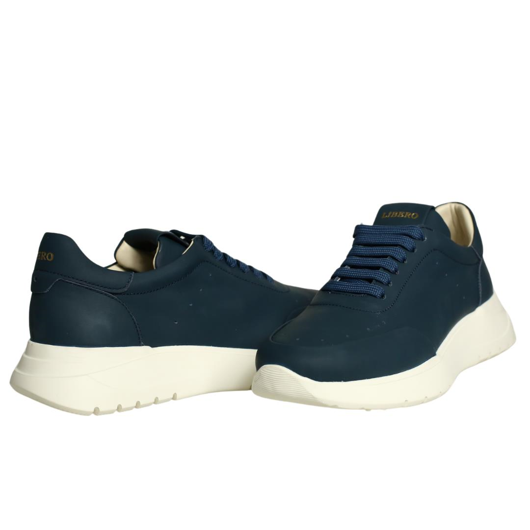 Lacivert Deri Kadın Bağcıklı Sneaker