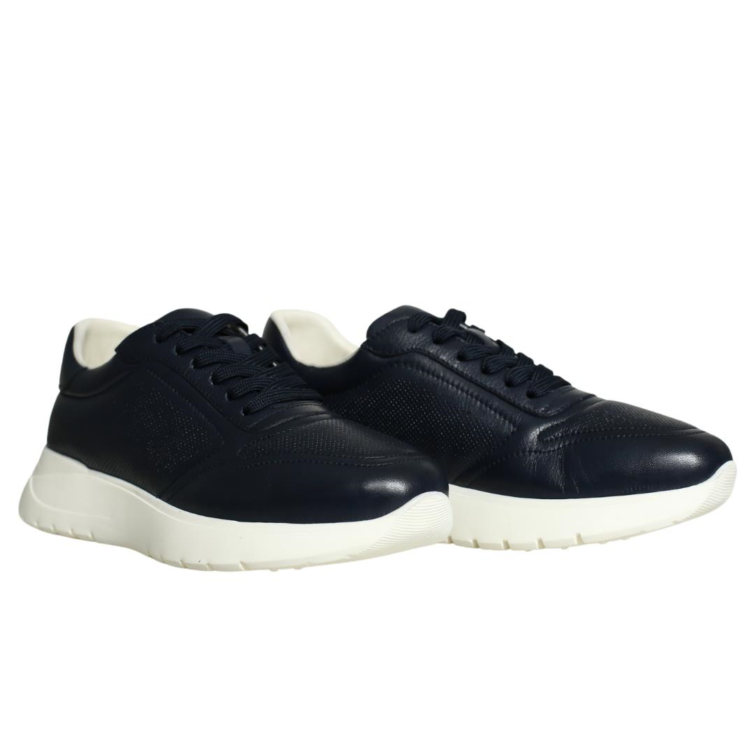 Lacivert Deri Kadın Bağcıklı Sneaker