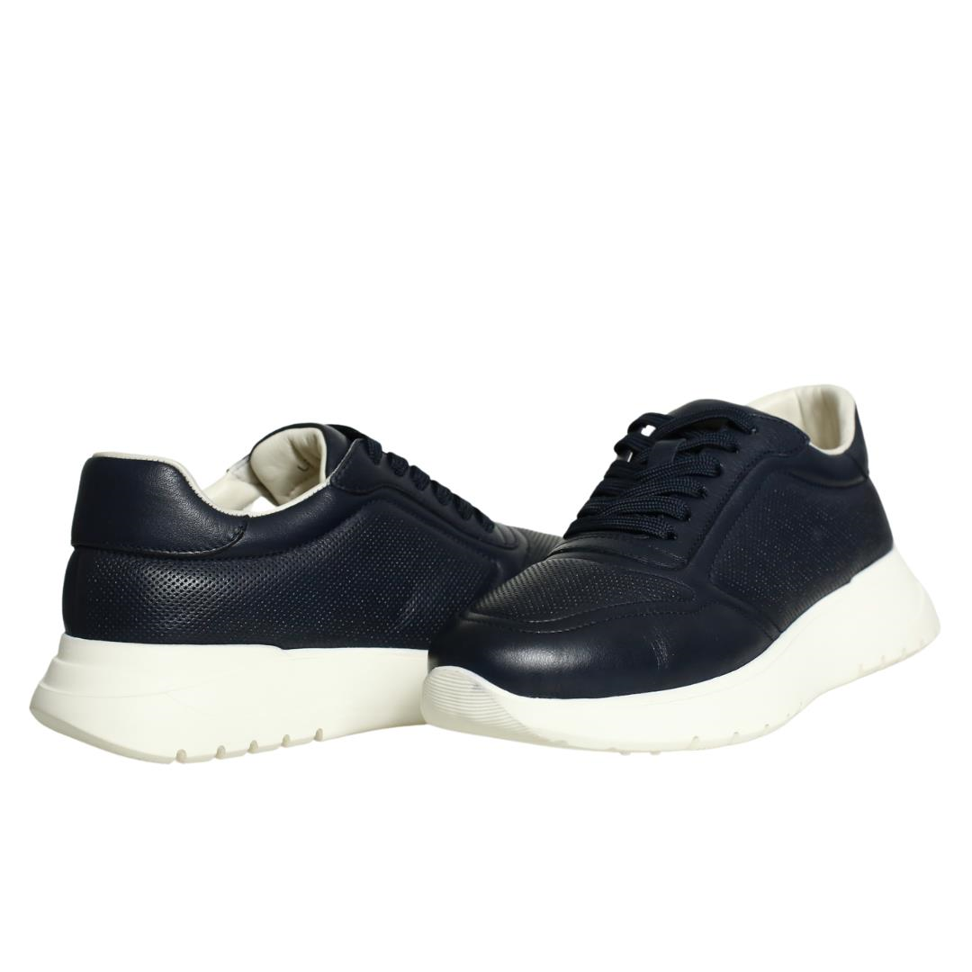 Lacivert Deri Kadın Bağcıklı Sneaker