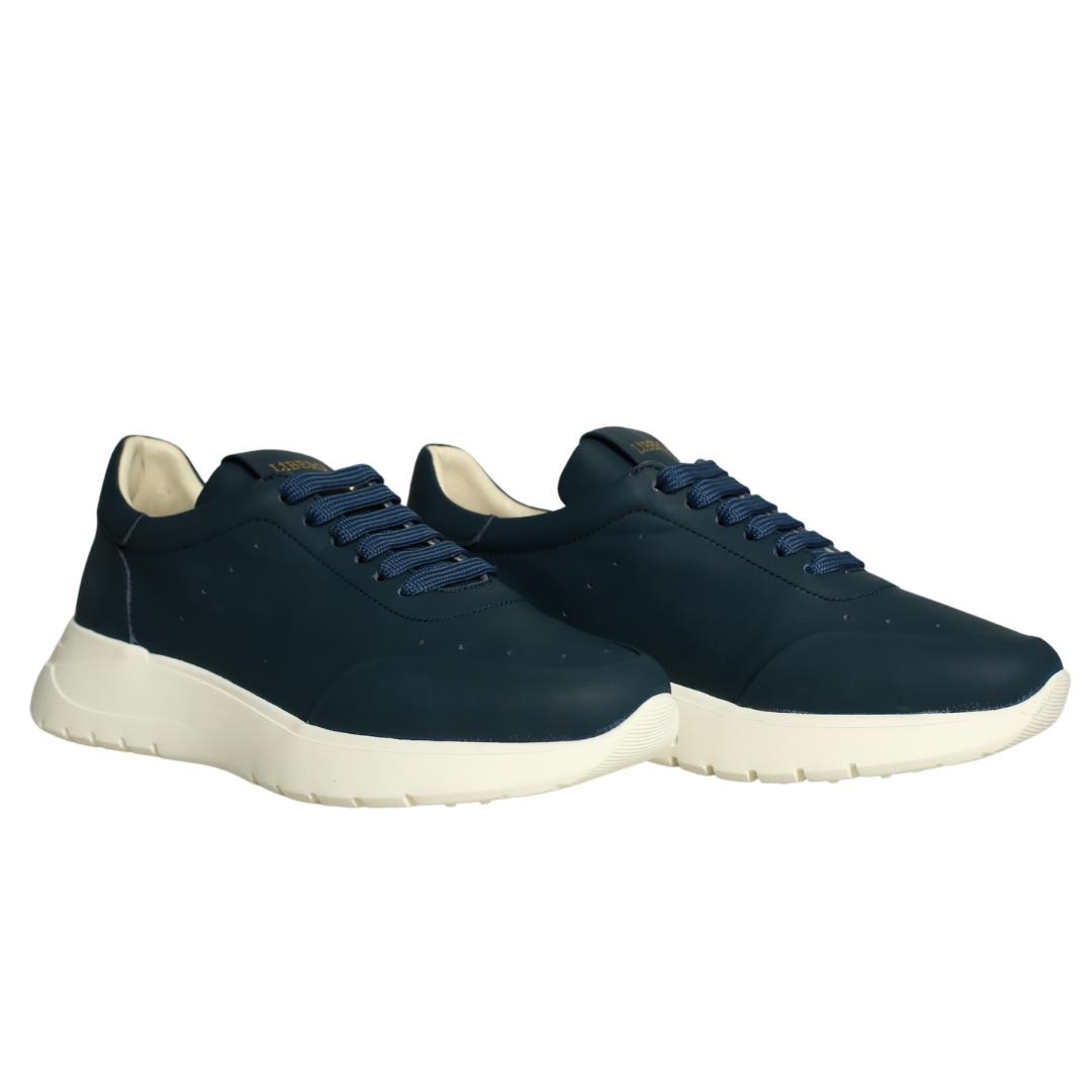 Lacivert Deri Kadın Bağcıklı Sneaker