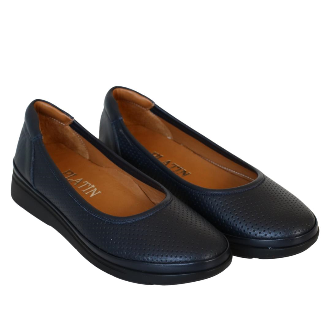 Lacivert Deri Kadın Loafer Ayakkabı