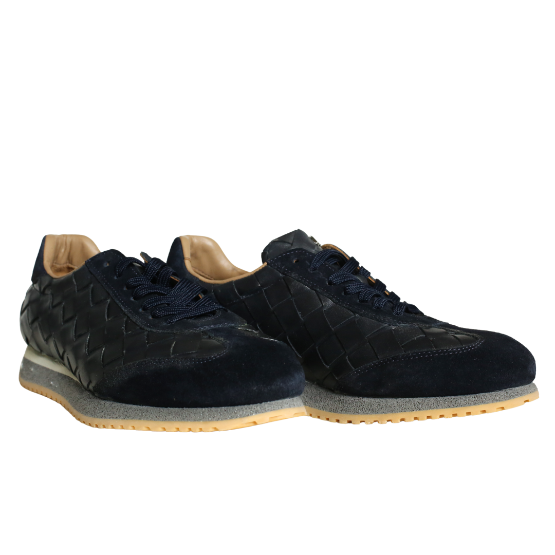 Lacivert Deri Örgü Erkek Sneaker