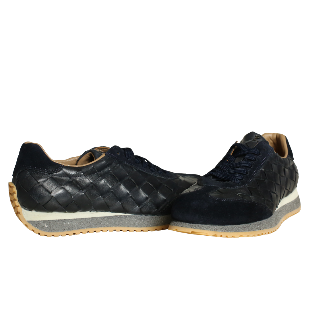 Lacivert Deri Örgü Erkek Sneaker