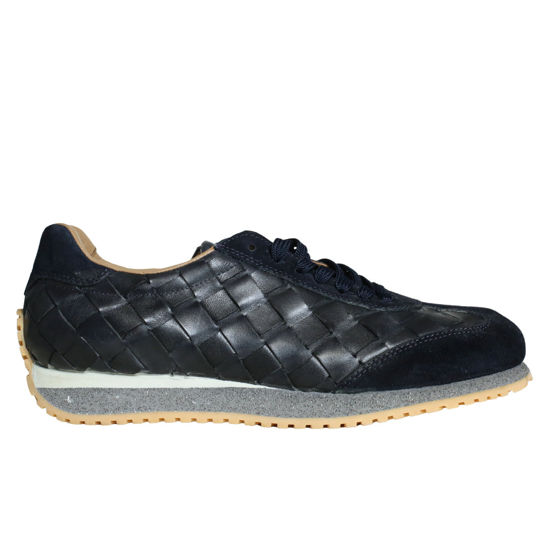 Lacivert Deri Örgü Erkek Sneaker